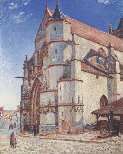 De kerk van Moret bij dageraad door Alfred Sisley